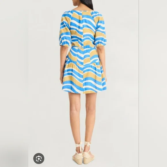 The Good Journey Short Sleeve Striped Mini Dress Blue and Yellow Size 12 - Picture 2 of 8
